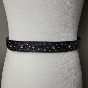 Chico's Black Tooled Leather Bezel CZ/Silver Stud Accent Belt S/M